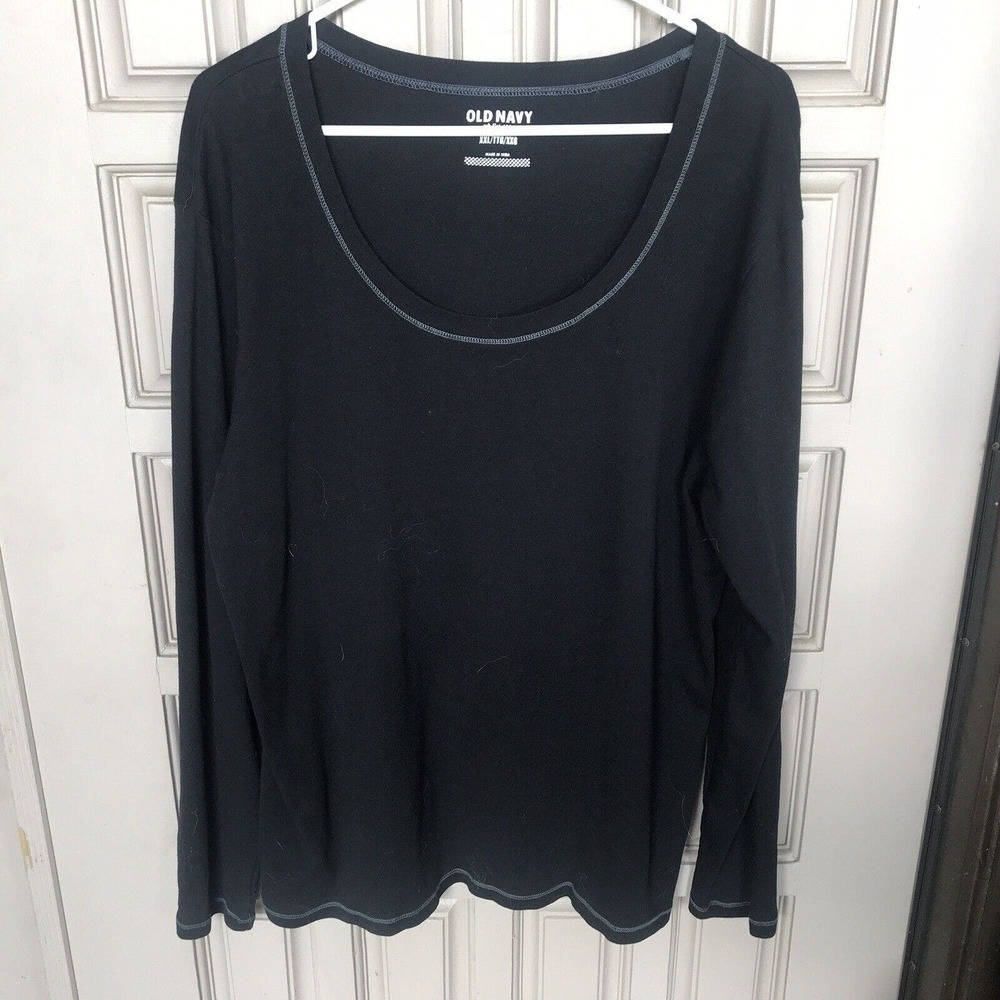 Old Navy T Shirt SzXXL Black Long Sleeves Round Neck Long Sleeve Blue Stitch